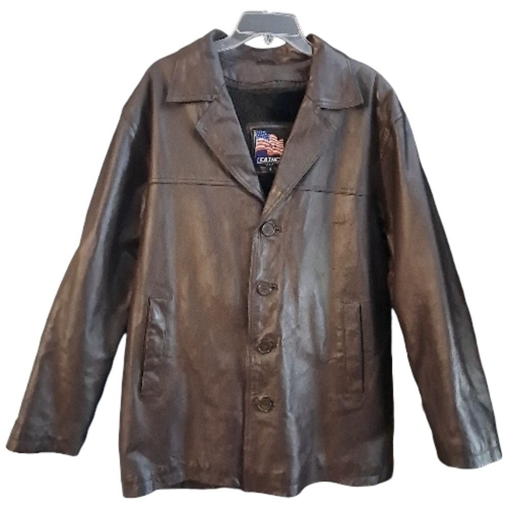 USA Leather Men's Brown Leather Coat, Size M, Zip Out Lining